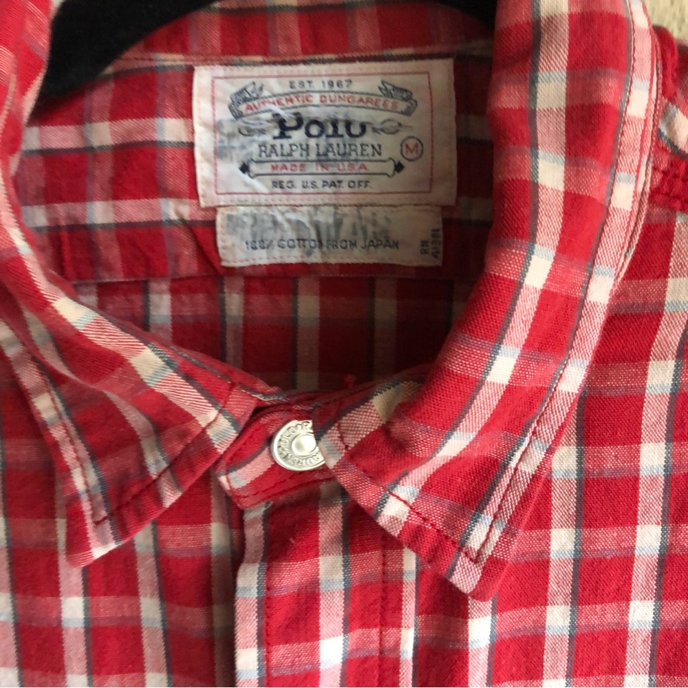 Vintage 80's Polo Ralph Lauren Authentic Dungarees Red Plaid Shirt. Size Medium - Picture 6 of 16